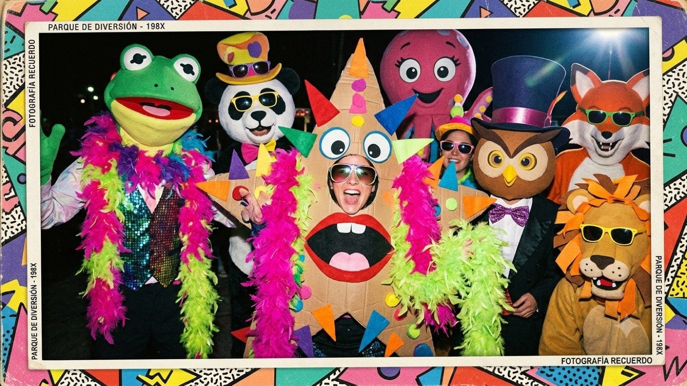 Grupo de amigos disfrazados en una fiesta