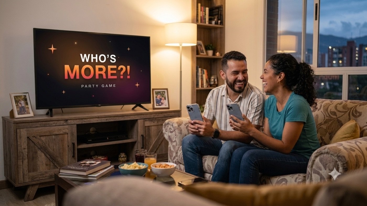 Una pareja riendo en el sofá mientras juega